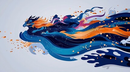 Poster - Abstract Dragon in Flowing Waves