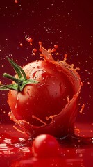Aufkleber - A tomato is splashing in a red puddle of water