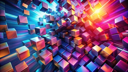 Wall Mural - dynamic abstract of rotating cubes in multi dimensional motion blur