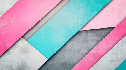 Poster - Colorful geometric patterns with pink, blue, and gray shapes creating a modern abstract design on a textured background