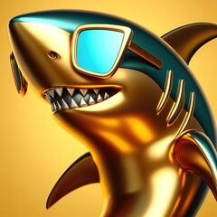 Wall Mural - a cool and hip gold shinny metallic futuristic shark character