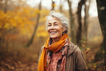 Sticker - Senior happy woman laughing portrait autumn.