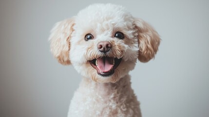 portrait of a happy smiling Poodle dog on a white background