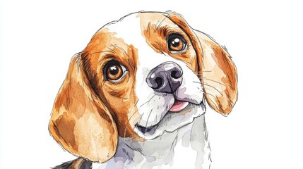 a friendly beagle with expressive eyes looks curiously toward the viewer in a colorful portrait agai