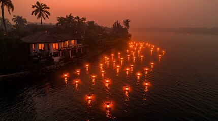 Futuristic Drone Light Show Over Water