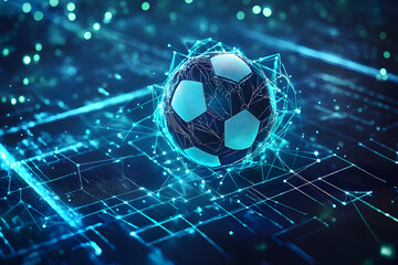 Poster - football with futuristic network connection technology big data. colors neon background.