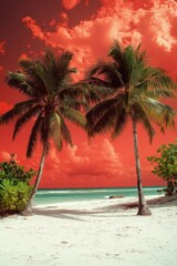 Wall Mural - Beach Palm Trees Red Sky