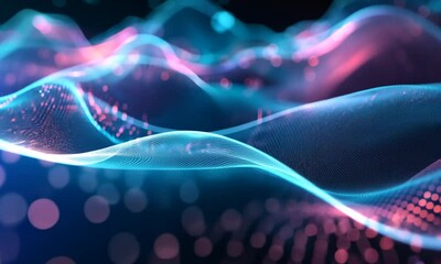 Poster - Abstract Wavy Pattern with Pink and Blue Glowing Lights