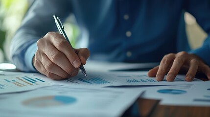 Poster - businessman analyzing financial data and reports