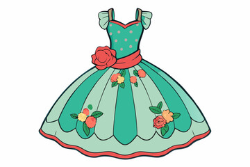 Sticker - Dress with fluffy skirt color variation for coloring on a white background