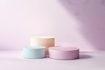 Poster - Minimal mockup pastel podium pedestal round and square shape for product or object presentation or advertising. .