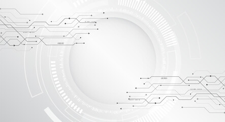 Sticker - Modern data protection vector presentation. Abstract circuit board futuristic concept. Data transfer and protection, internet communication on a grey background. High computer technology design.