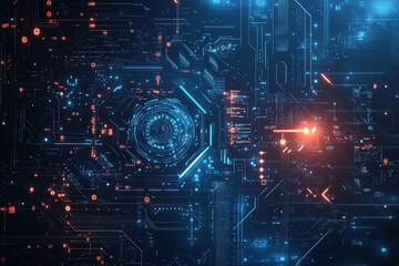 Poster - A mesmerizing digital realm showcases a complex network of circuits and vibrant neon lights, evoking a sense of advanced technology and innovation