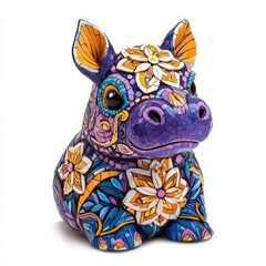 A baby pygmy hippo designed using tiny mosaic tiles isolated on a white background