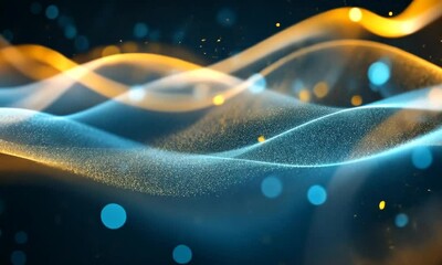 Poster - Abstract Waves of Glowing Blue and Gold Particles