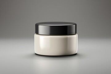 Poster - Glossy shoe polish cream jar packaging gray background studio shot.