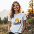 © MK - Woman Wearing Mountain Scene T-Shirt