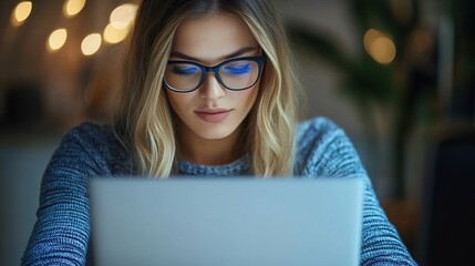Poster - Focused Woman Using Laptop at Home