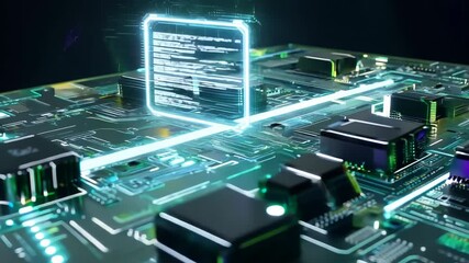 Poster - Motherboard with chips transferring network signals. Circuit board concept with calculations on the chip blocks