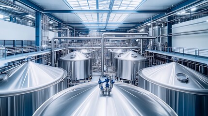 Poster - An industrial brewery using advanced technology for efficient large-scale production.
