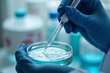 close up hands with pipette petri dish. High quality