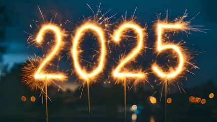 Fototapete - Creating a mesmerizing light painting with sparklers for new year's eve 2025, with festive bokeh in the background, evoking hope and excitement for new beginnings