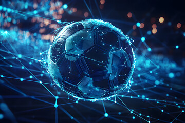 Poster - football with futuristic network connection technology big data. colors neon background.