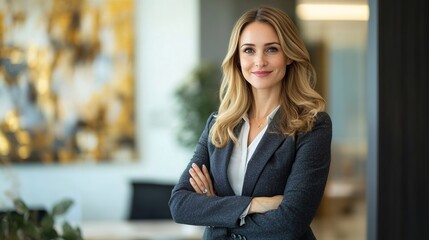 Poster - Confident Businesswoman in Modern Office Setting