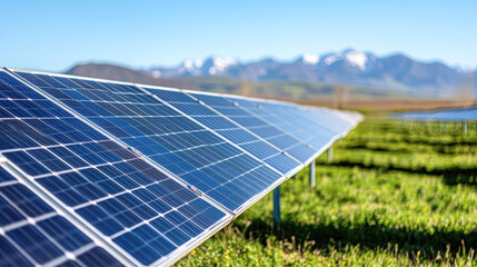 Canvas Print - Solar Panels Field with Mountain View