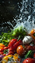 Aufkleber - A bunch of vegetables are being washed in a sink
