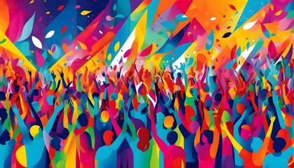 Wall Mural - Dynamic Vibrance of Music Festival with Colorful Abstract Shapes and Energetic Movement