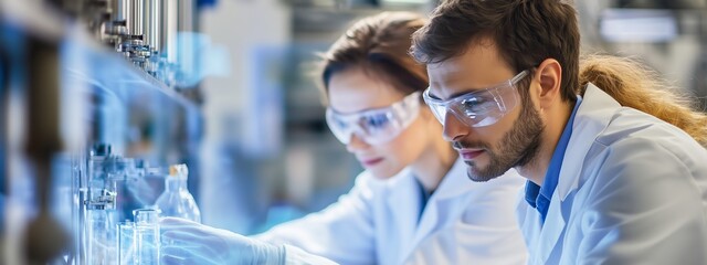 Poster - scientists conduct research in a laboratory setting, focusing on experiments during daylight hours w