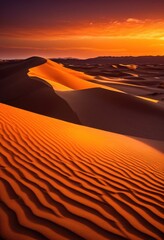 Wall Mural - stunning vibrant sunset over expansive sand dunes rich orange purple sky capturing beauty, desert, cloud, landscape, nature, scenery, evening, light