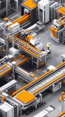 Poster - industrial automation in a modern facility showcasing machinery and conveyor systems filled with ora