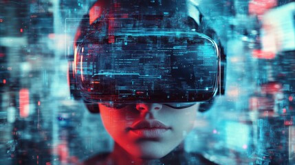 Leinwandbilder - Virtual reality headset providing aid, digital world overlay, symbolizing virtual process in problem-solving 