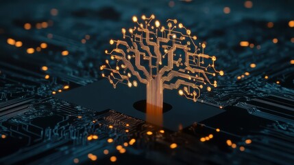 Poster - Abstract digital process tree, glowing circuits, representing virtual aid in data organization 