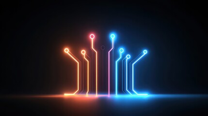 Poster - Electronic circuit pattern morphing into streamlined support symbols, neon glowing lines, abstract tech concept 