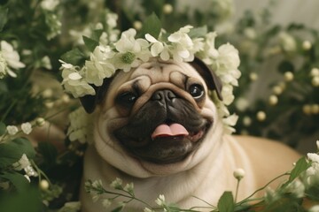 Sticker - Pug flower animal mammal.