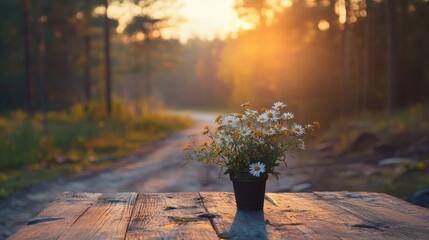 Wall Mural - Serene Sunset Daisies: A Tranquil Nature Moment