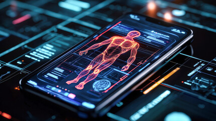 Sticker - A cell phone displays a 3D image of a human body