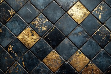 A black and gold tile pattern with a gold border