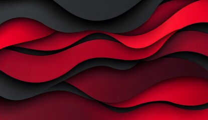 Poster - Abstract Red Black Wavy Paper Cut Design Background