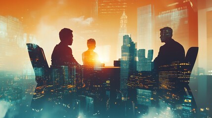 Wall Mural - Business Meeting with Cityscape Background