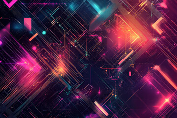 Poster - Vibrant digital abstraction with neon colors showcasing dynamic patterns and energetic light formations in a futuristic design. Generative AI