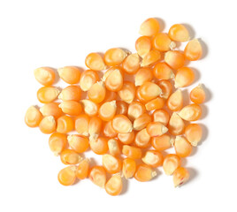 Wall Mural - Pile of fresh corn kernels isolated on white, top view