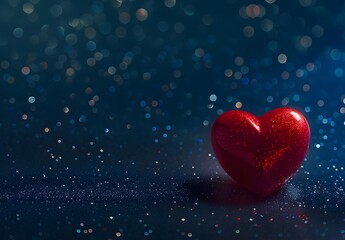 Wall Mural - Glittering Red Heart on Blue Sparkle Background