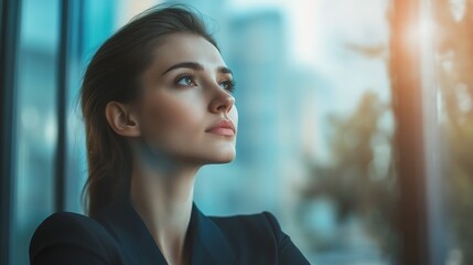 Wall Mural - Thoughtful Woman Gazing into Distance Outdoors