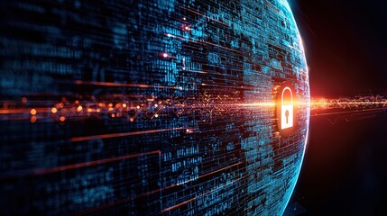 Leinwandbilder - Digital security concept with globe and lock