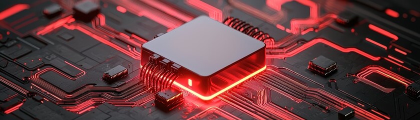 Leinwandbilder - Microchip with glowing red lights, dark background