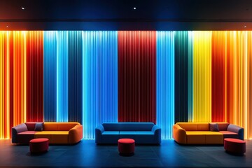 Poster - Modern lounge with colorful ambient lighting.